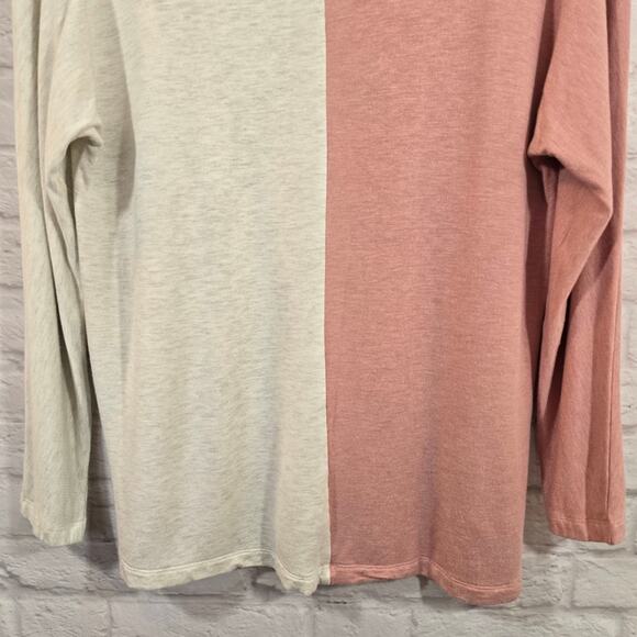 M Lou & Grey Pink Oatmeal Colorblock Sweater Top Size S Lightweight V Neck Soft - Picture 7 of 9